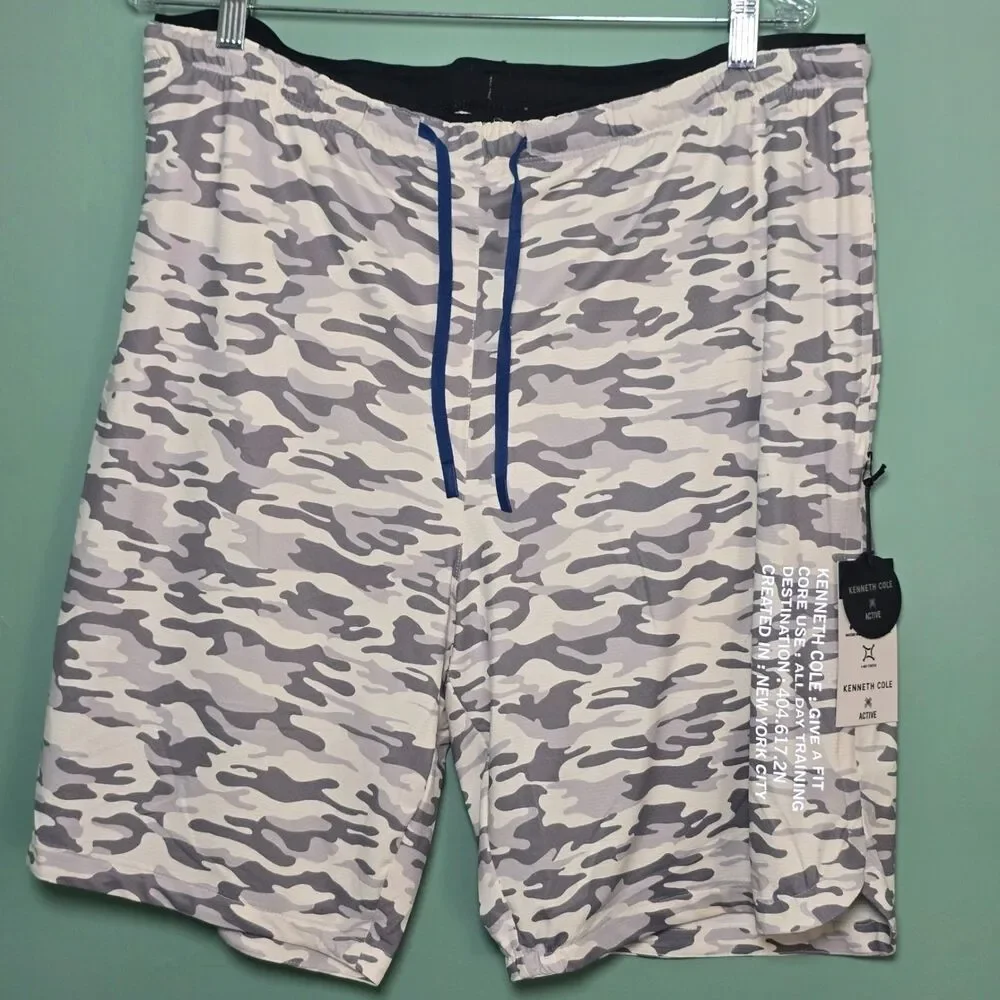 Kenneth Cole Active White Camo Tech Jogger Shorts Men's M NWT
